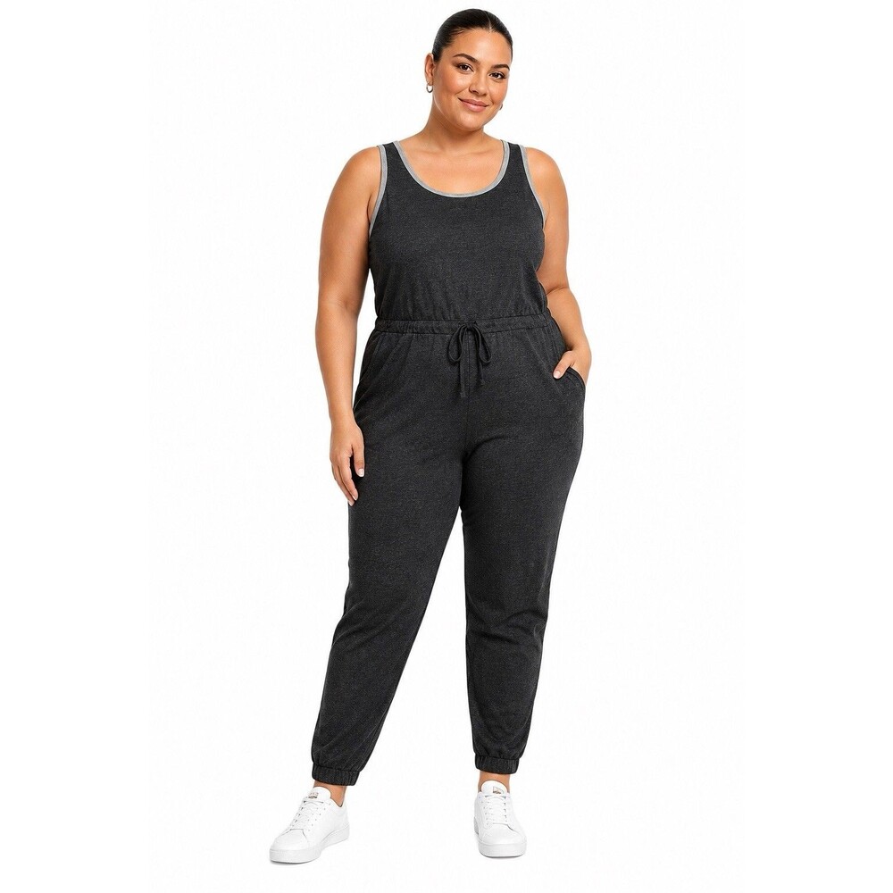 NWT Kandy Karma Women Jumpsuit 2X Gray Sleeveless Jogger Romper Plus Size Lounge